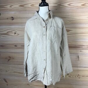 Veiled Button Down Shirt Womens M Oatmeal Linen Blend Oversized Top
